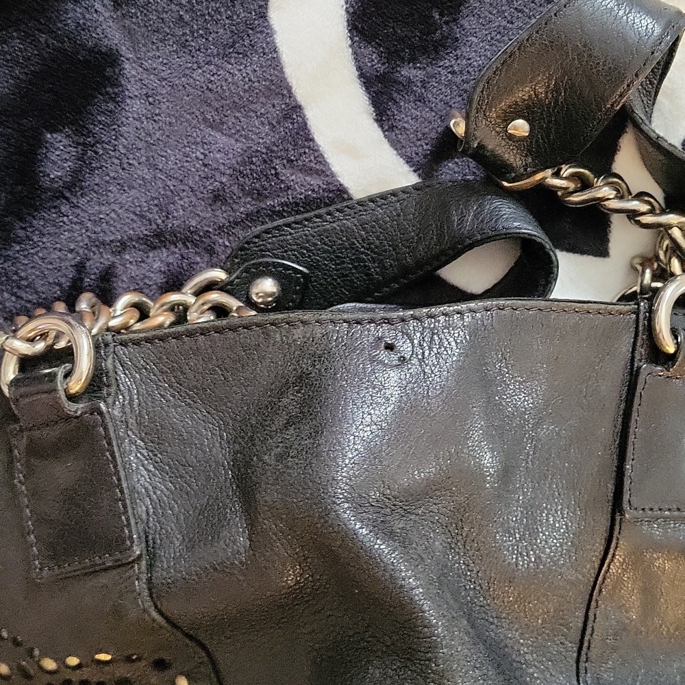 Versace Black Leather Studded Tote with Gold Chain Handles - Picture 9 of 15